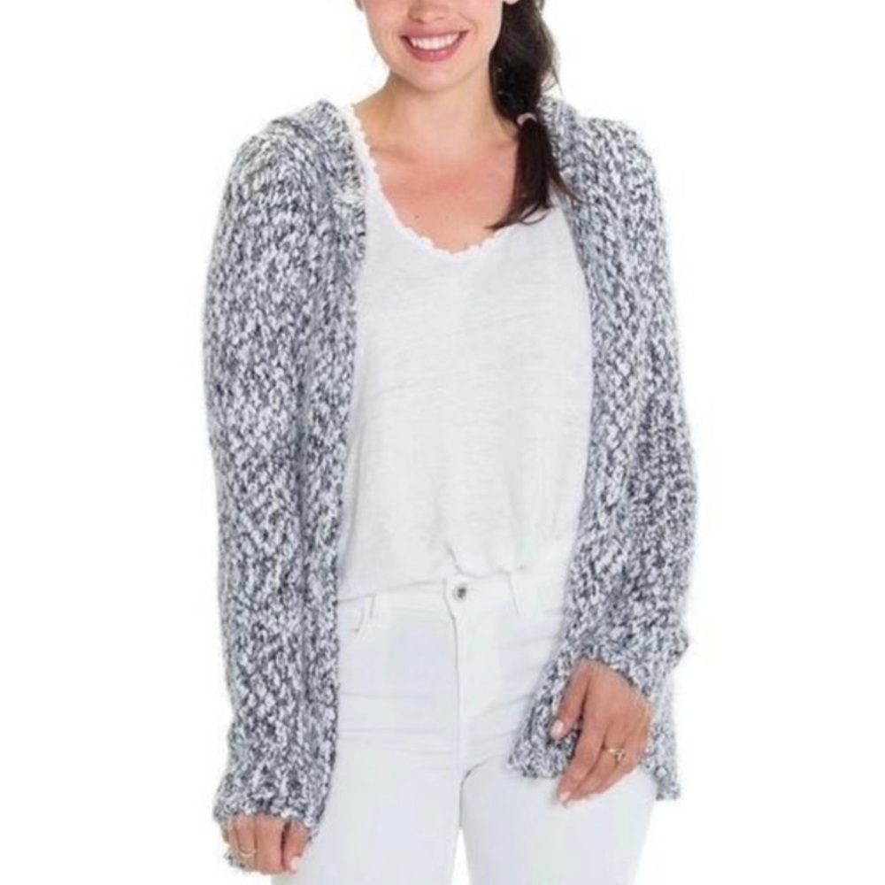 Woven Heart Eyelash Hooded Cardigan Sweater NWT